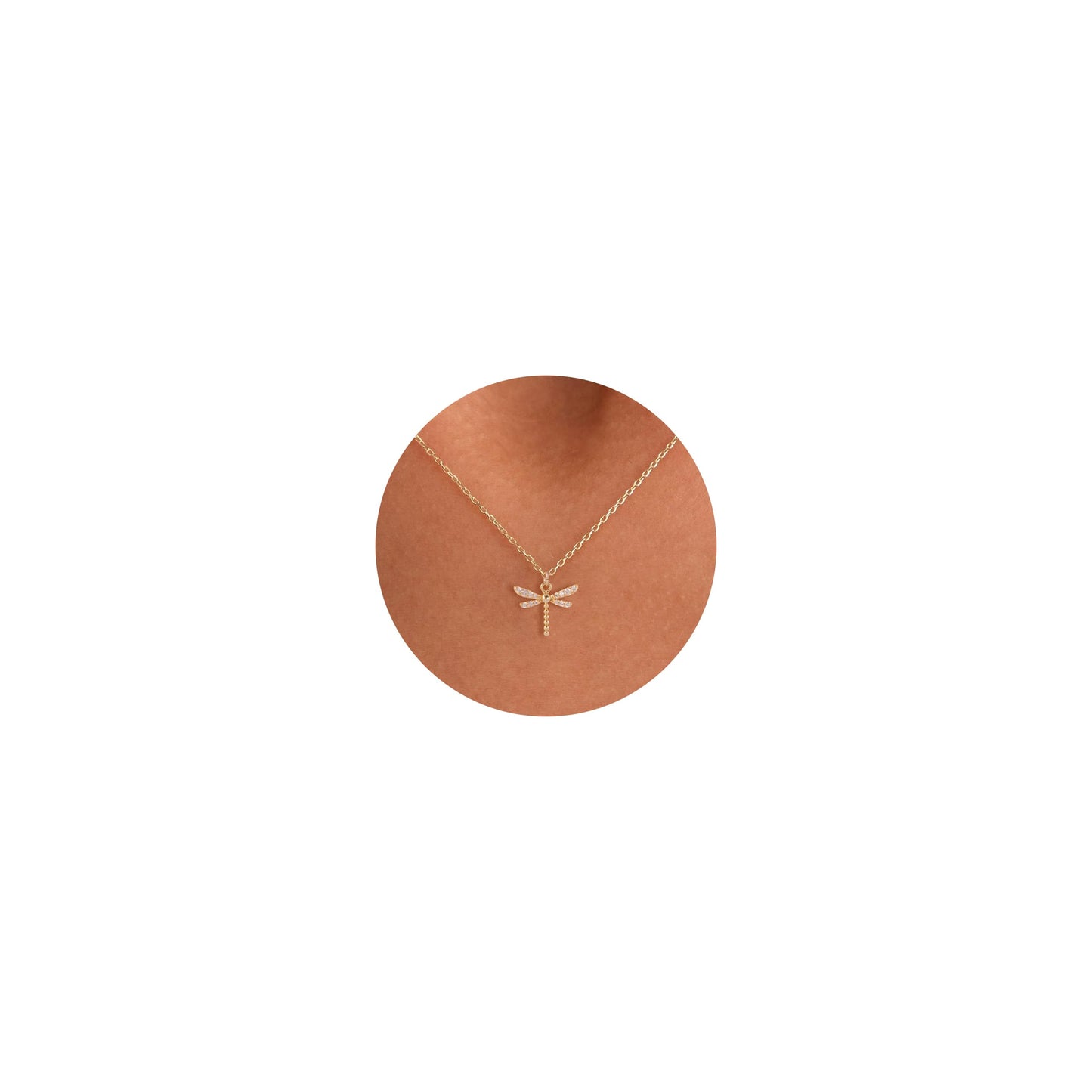 GUOKE Dragonfly Necklaces for Women - 14K Gold Plated Gold Dragonfly Necklace Simple Dainty Jewelry for Women