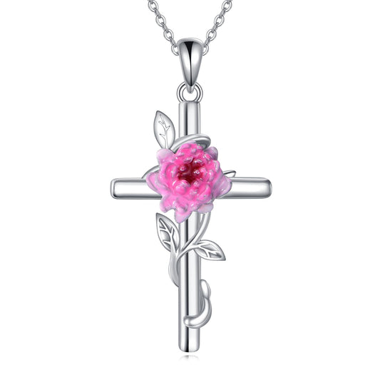 925 Sterling Silver Cross Chrysanthemums Pendant Necklace November Birth Flower Jewelry for Women Gifts
