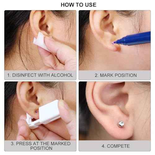 Ear Piercing Kit, Disposable Ear Piercing Gun Preloaded CZ Earring Studs, Body Piercing Kits for Your Own Use at Home (Silver)