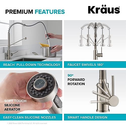 KRAUS Bolden Touchless Sensor Commercial Style 2-Function Single Handle Pull Down Kitchen Faucet in Spot-Free Stainless Steel, KSF-1610SFS