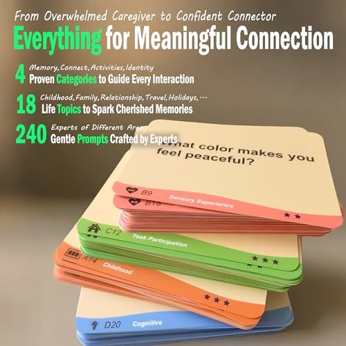 Conversation Cards for Dementia - 240 Conversation Starter Cards for Alzheimer's Patients | A Bridge to Meaningful Conversation & Joy for Caregivers | Thoughtful Memory Care Gift