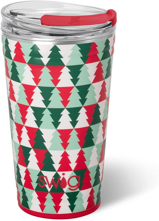 Swig Life 24oz Party Cup, Stackable Insulated Travel Coffee Tumbler with EZ Slider Lid, Cup Holder Friendly Travel, Stainless Steel 24 oz Tumbler, Reusable Mug (Perfect Pines)