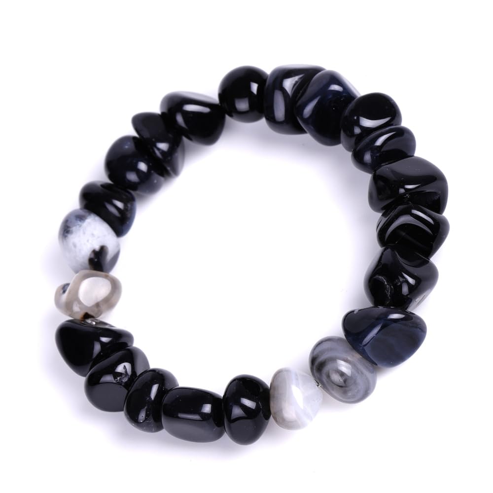 HZHRony 8mm 10mm 12mm Energy Power Crystal Chakra Reiki Healing Bracelets for Women Men 7 Inch Irregular Natural Stone Beaded Stretch Bracelet Black