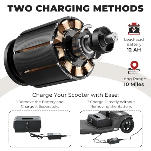 Metro Mobility 4 Wheel Powered Mobility Scooters, 330 lbs Capacity Mobility Scooters for Adults, Folding Mobility Scooter Lightweight, Electric Scooters for Seniors 10 Miles Range LED Light Black