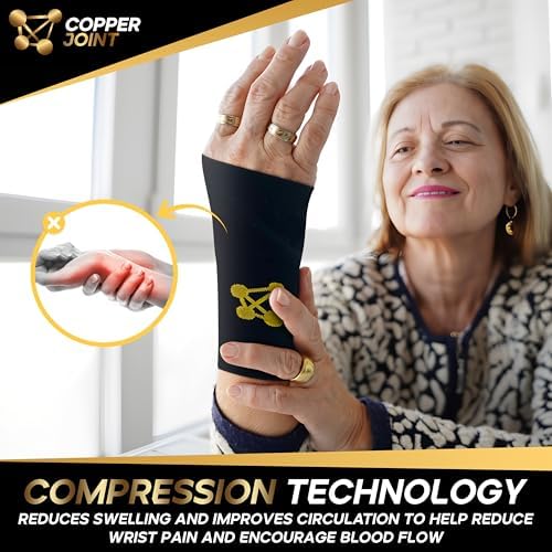 CopperJoint Hand Wrist Support Brace – Copper Compression Wrist Sleeve Men, Functional Hand Compression Sleeve Women for Gaming Support Brace, Yoga, Tennis, Knitting, Sports (Pair, Medium)
