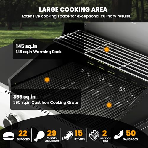 Electactic G41 Gas Grill,4-Burner Gas BBQ Grill with Side Burner, Porcelain-Enameled Grills, 42,000 BTU Stainless Steel Propane Grill for Outdoor Cooking and Patio Barbecues