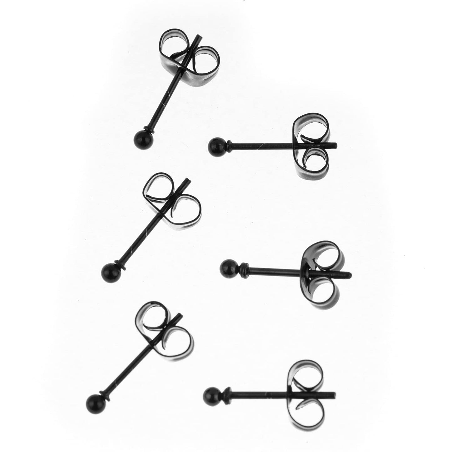 Memsion 316L Surgical Steel Earrings Hypoallergenic Black Ball Stud Earrings Set for Women Men Nickel Free Cartilage Ear Rings 3 Pairs of 2mm Tiny Stainless Steel Stud Earrings