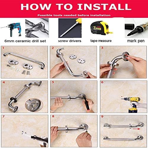 Black Shower Grab Bar 16 Inch - 1.25" Diameter, iMomwee 2 Pack Stainless Steel Bathroom Grab Bar Handle, Bathroom Shower Balance Bar,Safety Hand Rail Support,Handicap Elderly Senior Assist Bath Handle