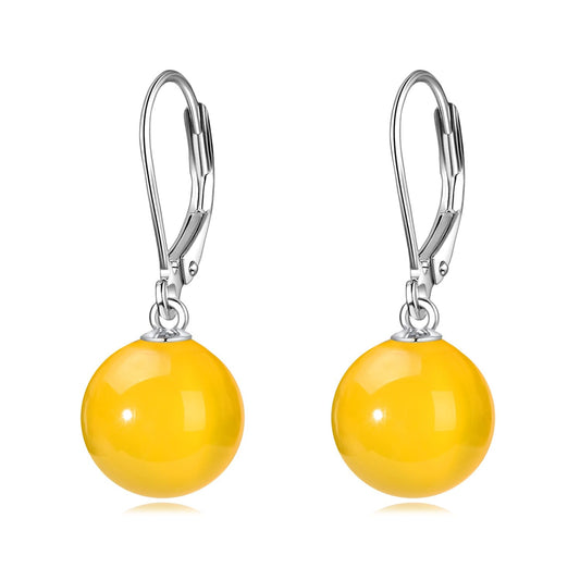 925 Sterling Silver Yellow Agate Leverback Earrings Dangle Drop Jewelry Gifts for Women (Yellow Agate)