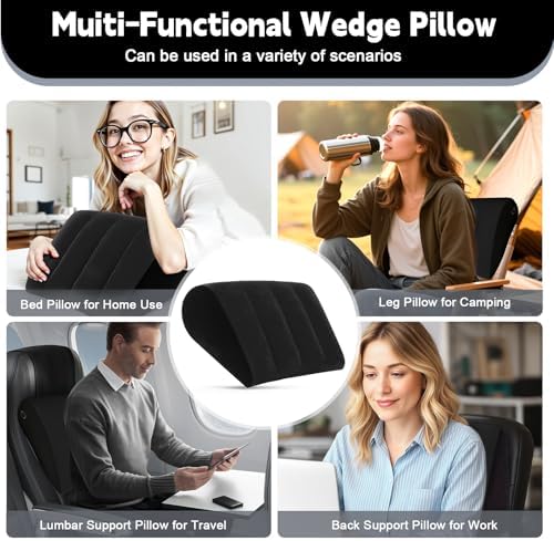 TheClover Travel Wedge Pillow for Sleeping – Inflatable Bed Wedge for Camping, Airplane & Outdoor Trips, Compact Support Cushion for Comfortable Rest & Sleep Aid (Black)