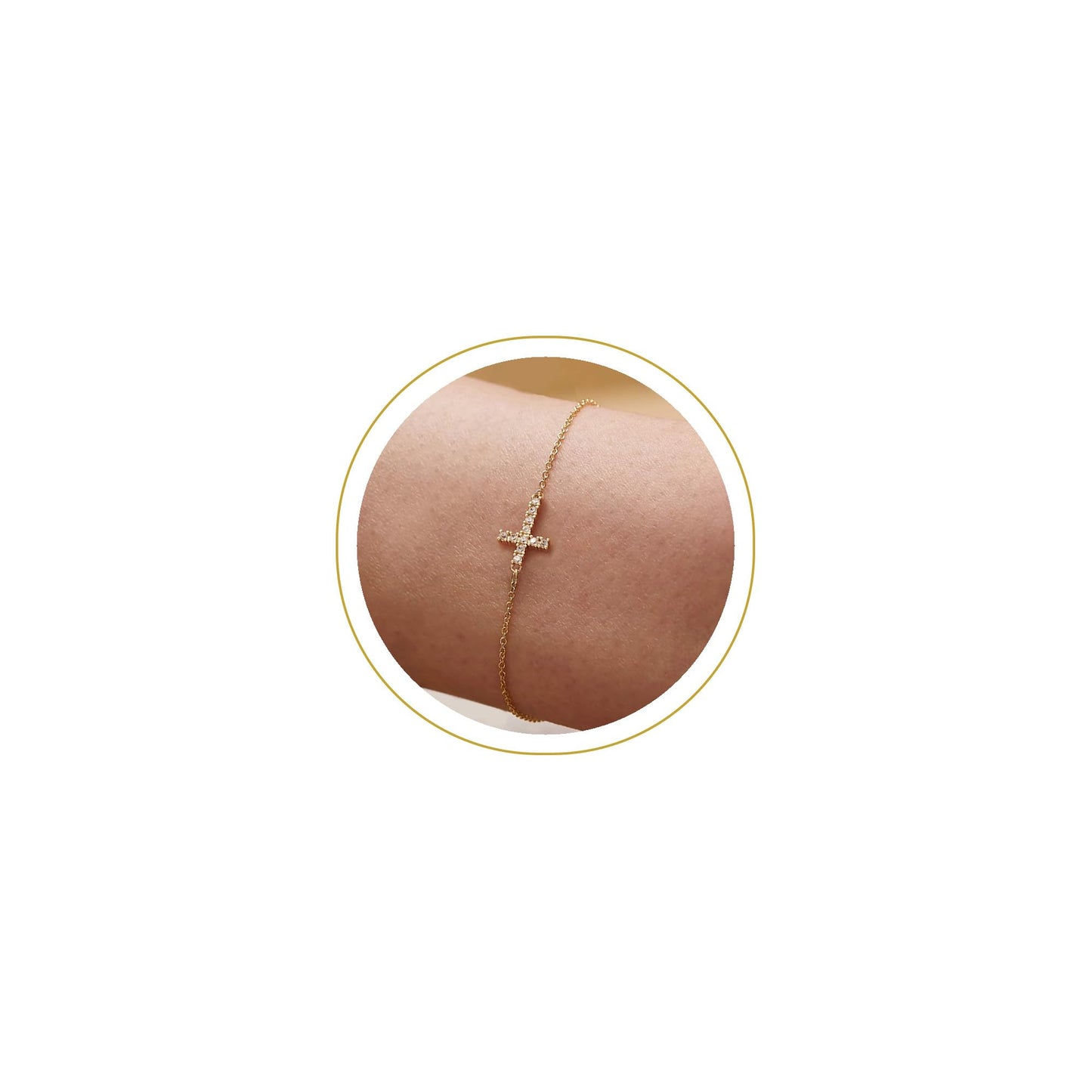 Tewiky Cross Bracelet for Women Dainty 14k Gold Plated Cubic Zirconia Cute Tiny Bracelet Confirmation Gifts for Women
