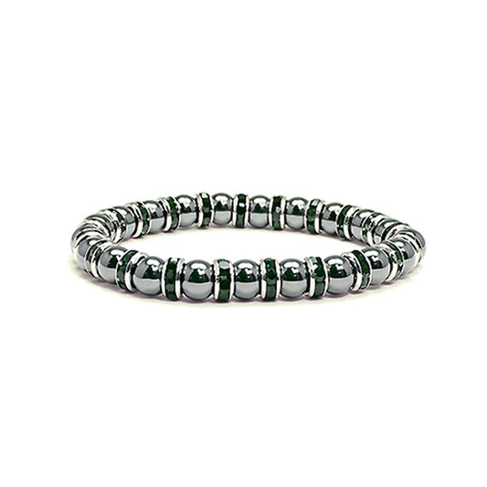Accents Kingdom Magnetic Bracelet Women's Tuchi Simulated Pearl Hematite Magnetic Therapy Bracelet with Simulated Emerald Crystal, 7.5"