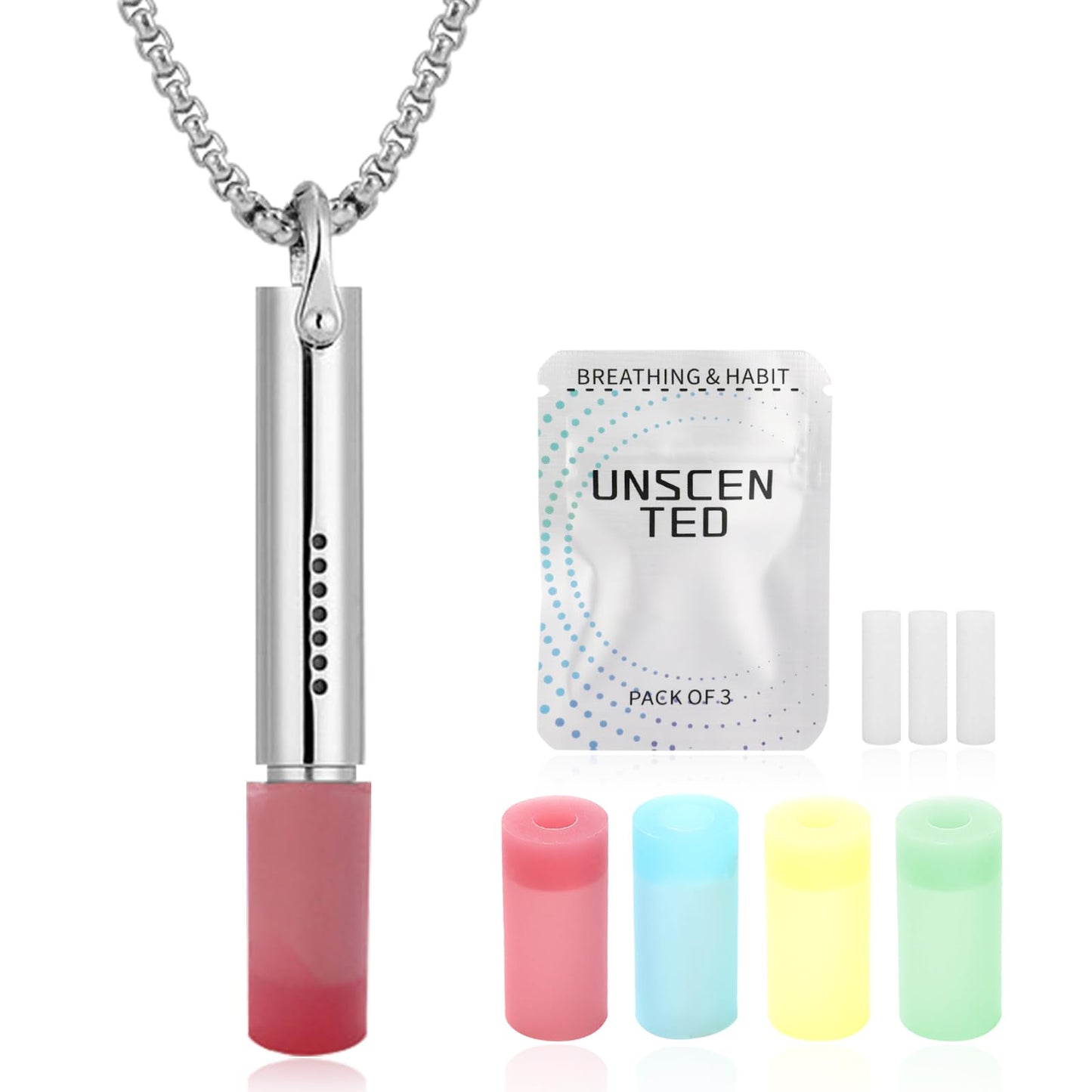JISHANGXY Breathing Necklace for Anxiety, Stainless Steel Breathing Pendant Breathwork Tool for Calm Meditation & Stress Relief, Mindfulness Slow Breathing Trainer, Adjustable Chain, Gift for Women Men (White)