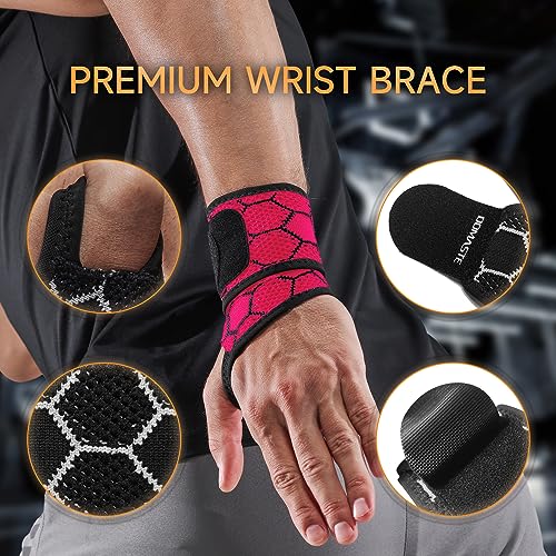 Sport Slim Wrist Wrap - Wrist Brace for Carpal Tunnel Relief, Neoprene-Free Compression Wrist Support for Workout, Adjustable Wrist Guards Fit Right Left Hand (Paradise Pink, 2 Pack)
