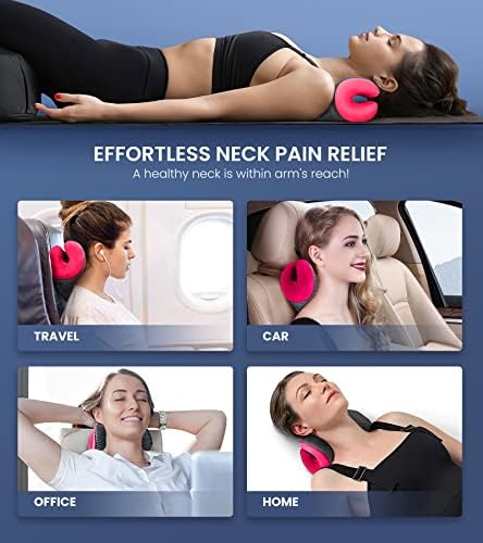 8X Pain Relief Magnetic Therapy Heated Neck Stretcher, 3X Larger Graphene Heating Pad Cervical Traction Device Pillow, Neck Hump Corrector w/Timer Setting, Relax Gifts for TMJ Tension Muscle Migraine