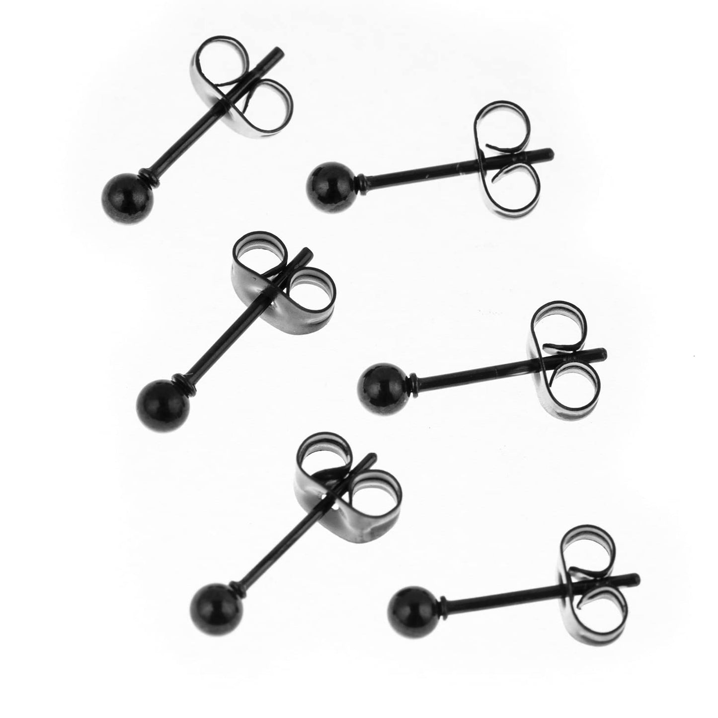 Memsion 316L Surgical Steel Earrings Hypoallergenic Black Ball Stud Earrings Set for Women Men Nickel Free Cartilage Ear Rings 3Pairs of 3mm Ball Stud Earrings