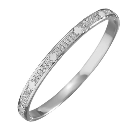 18K White Gold Plated Clover Bangle Bracelet for Women Personalized Cubic Zirconia Bracelets Love Bangles Crystal Bracelets Gifts for Her (white gold)
