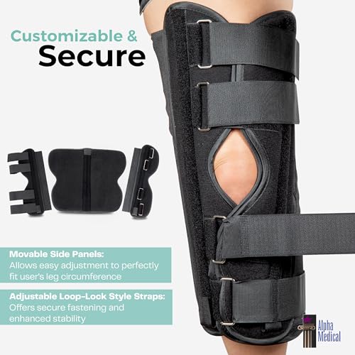 22” Long Adjustable Three Panel Orthopedic Knee Immobilizer – Supportive & Adjustable Side Panels – Knee Brace Stabilizer – Knee Immobilization L1830