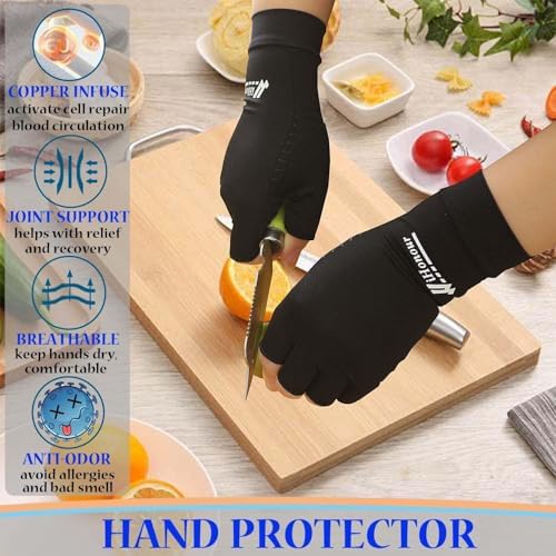 Big Mango 2 Pairs Copper Arthritis Gloves, Compression Gloves for Women Men Relieve Pain from Rheumatoid Arthritis, Carpal Tunnel, Swelling, Everyday Hands Support (Open Finger + Full Finger, Small)