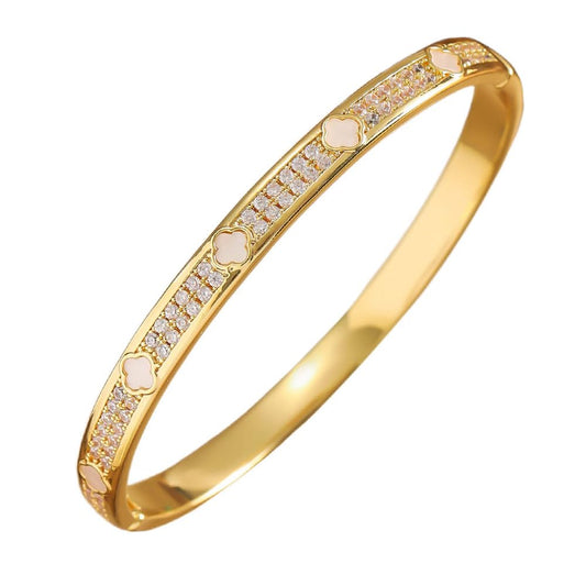 18K Gold Plated Clover Bangle Bracelet for Women Personalized Cubic Zirconia Bracelets Love Bangles Crystal Bracelets Gifts for Her (gold-colored)