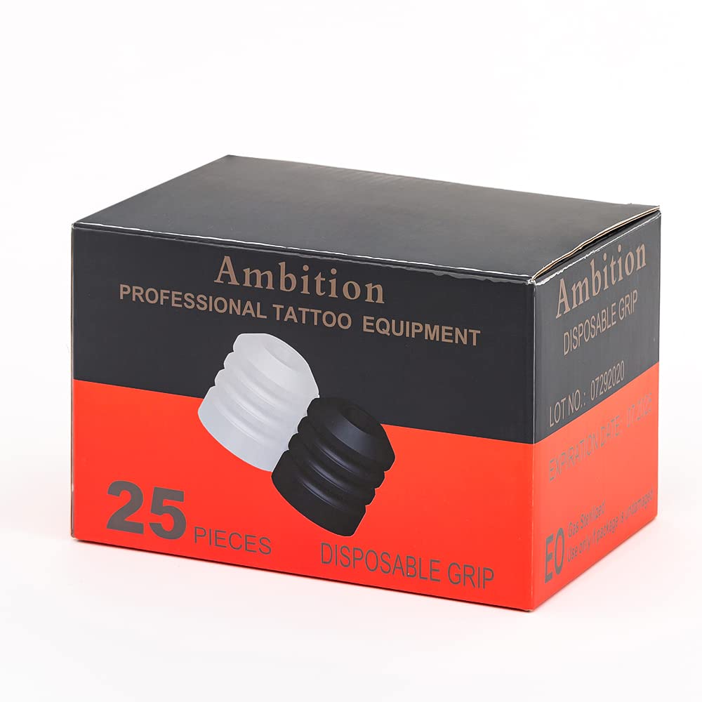 Ambition 25pcs Tattoo Grip Cover Silicone - Disposable Tattoo Pen Grip Cover for Rotary Tattoo Machine