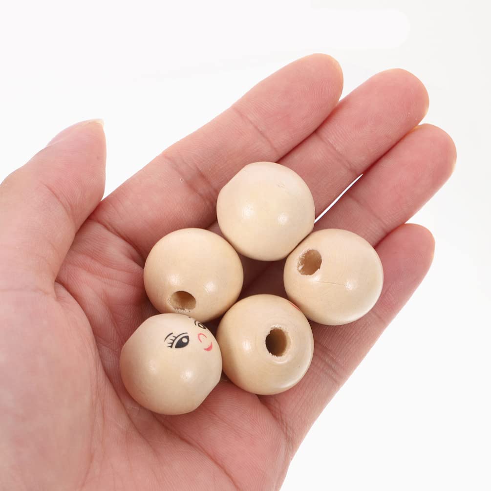 FOMIYES Wood Smile Beads 50pcs 14MM Wooden Round Beads Smile Face Ball Wood Spacer with Hole for DIY Jewelry Bracelet Necklace Craft Making