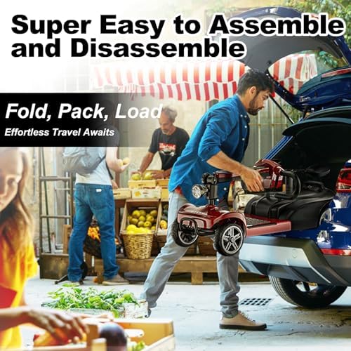 4-Wheel Foldable Mobility Scooters for Seniors, Detachable Battery, Upgraded Large Seat, Electric Scooter for Adults 15-Mile Range, Front & Rear Baskets, USB Port, Dual Mirrors, LED Headlight