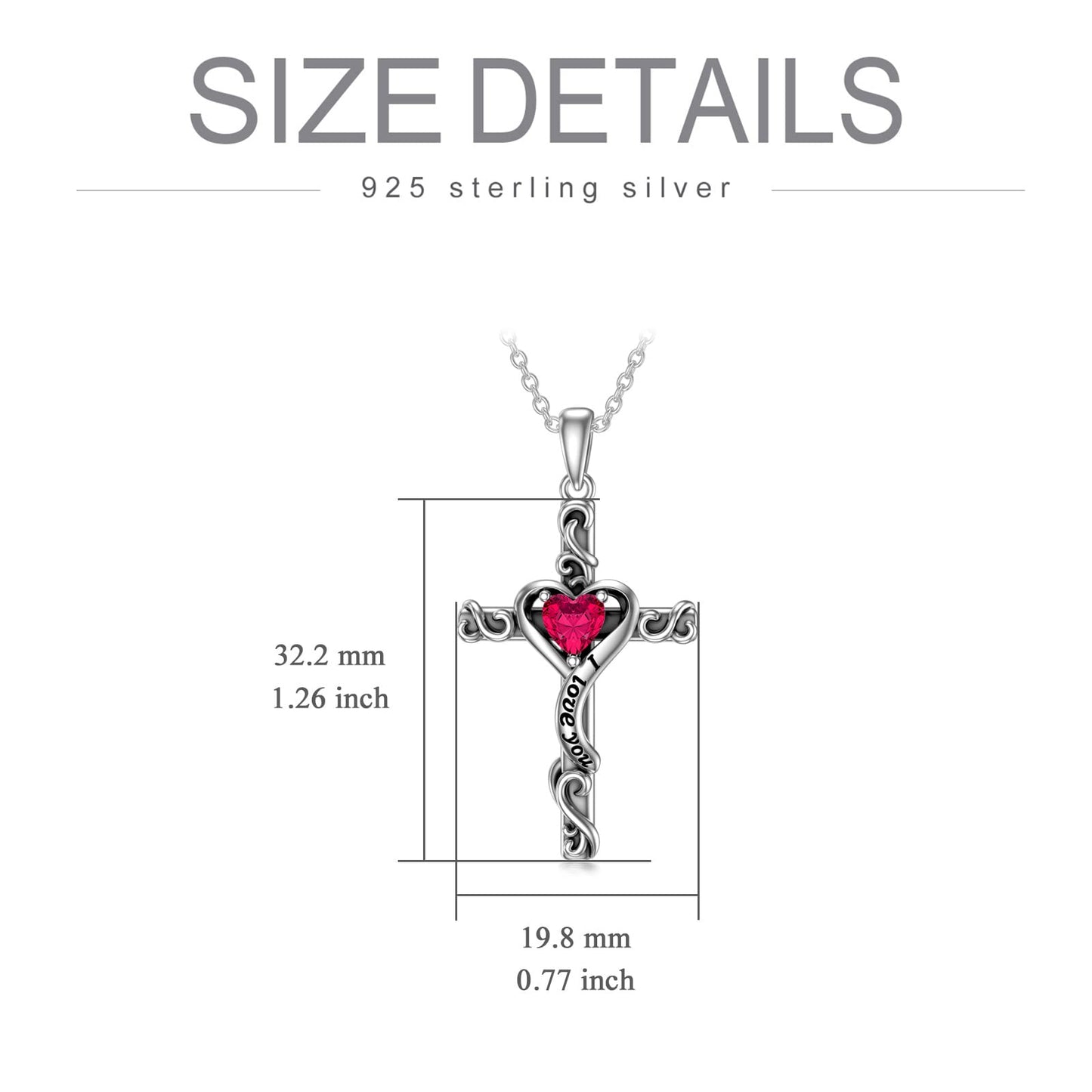 TOUPOP Ruby Cross Necklace for Women Sterling Silver July Birthstone Cross Pendant Necklace Heart Love Jewelry for Her Girlfriend Wife Mom Anniversary Birthday Mothers Day Gifts