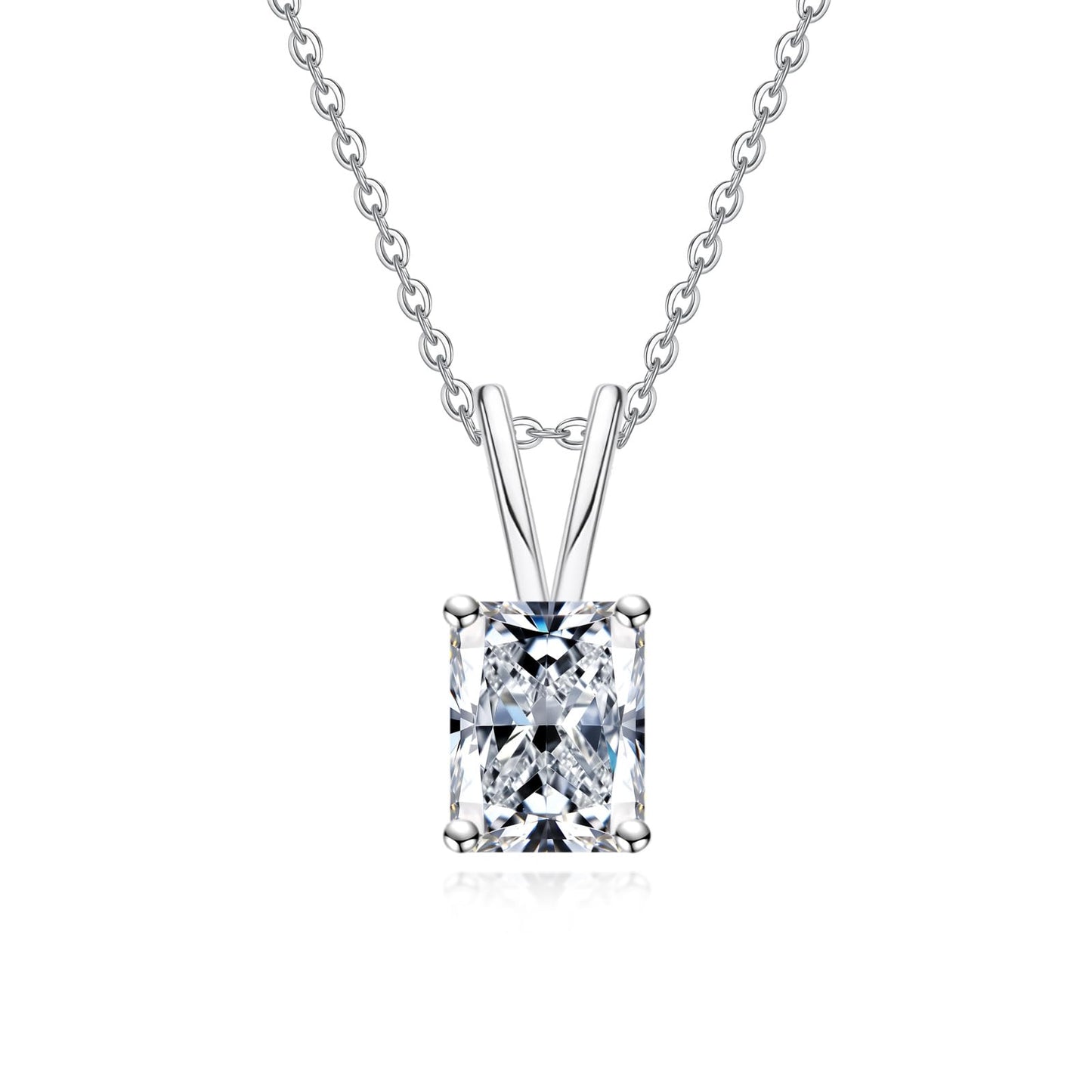 AnuClub Radiant Cut Moissanite Pendant Necklace 2CT D Color VVS1 925 Sterling Silver Everyday Wear Necklace for Women Wife Her with Certificate, 40+2+3cm Adjustable Chain