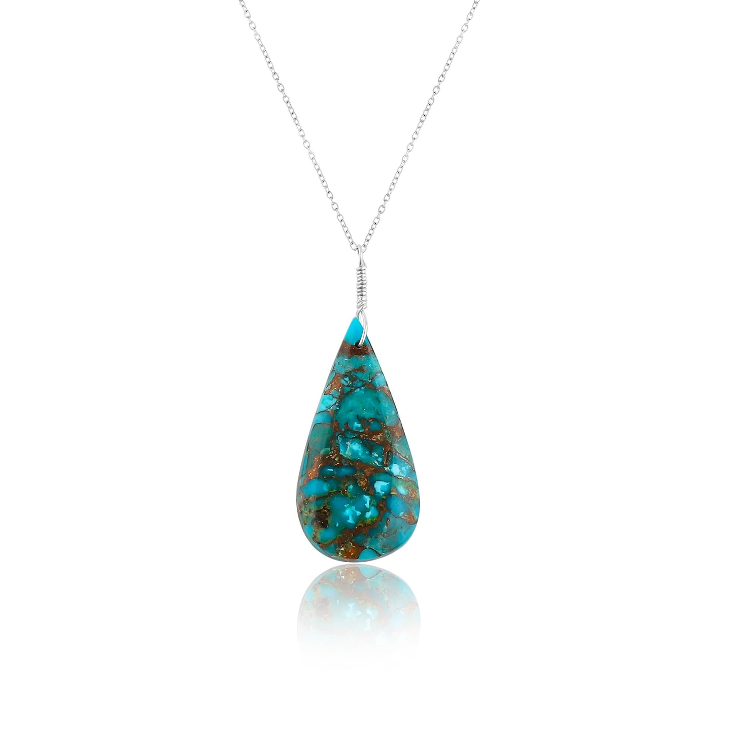Yashee Natural Turquoise Pear Shape Crystals Pendant Necklace, Chakra Energy Healing Gemstone, Real Crystal, Top Grade, Beautiful Women Simple Jewelry, Dainty Silver Plated Jewelry 18 inch