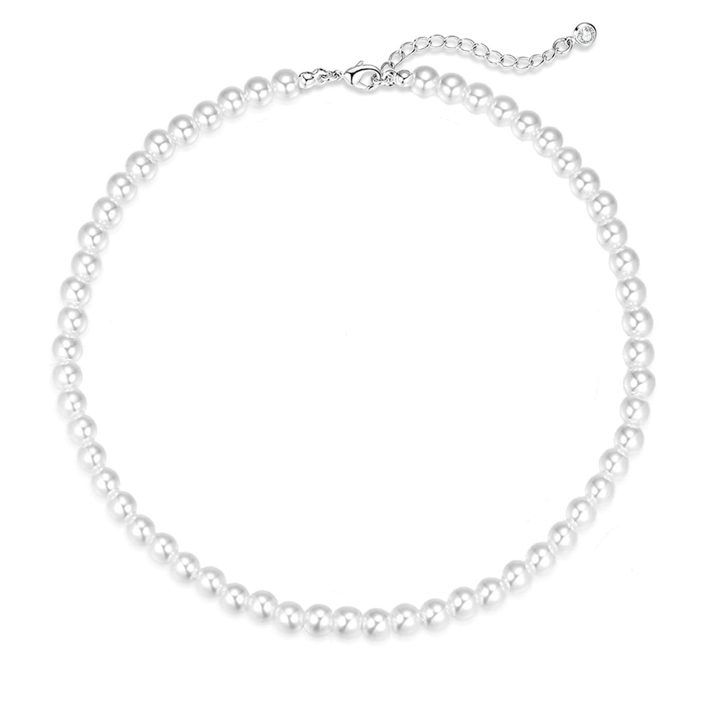 Zeffy Pearl Necklace for Women, 8MM Dainty Round Imitation Pearl Choker Wedding Delicate Jewelry for Women Simple Bridesmaid Jewelry Gifts(16"+2")
