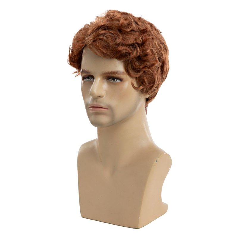 Short Curly Orange Wig for Men - Fluffy Synthetic Cosplay Hair for Halloween