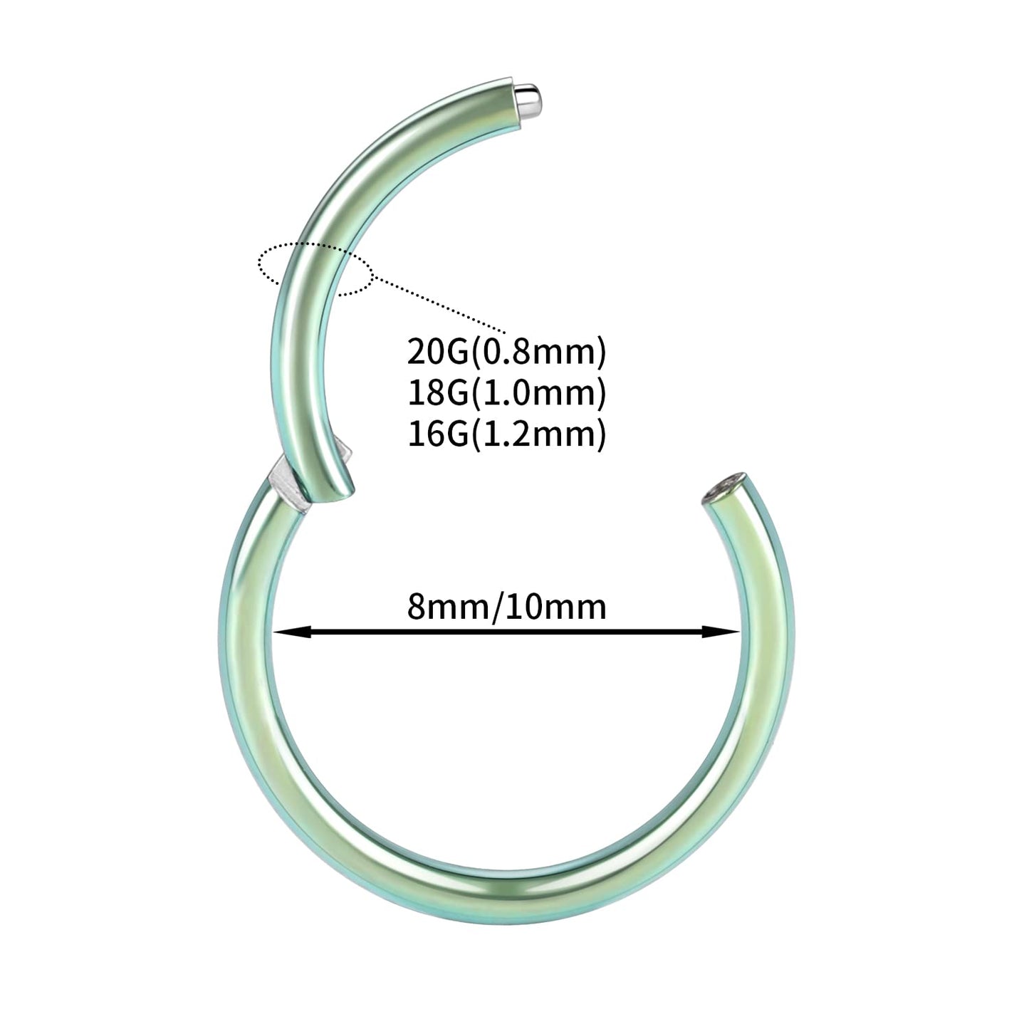 16g Nose Ring Hoop Earrings Green Nose Hoops 16 Gauge Lip Rings Septum Hoop Seamless Septum Clicker 8mm Septum Ring Cartilage Earring Helix Earring Rook Earrings Nose Rings Surgical Steel