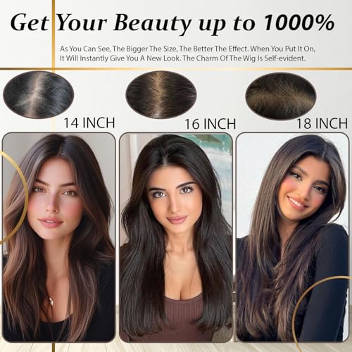 Hair Toppers for Women Real Human Hair 360¡Æ 3D Toppers with Thinning Hair Upgrade Middle Part Clip in Bangs Pieces for Women Daily (Black, 16 Inch-3D-Side)