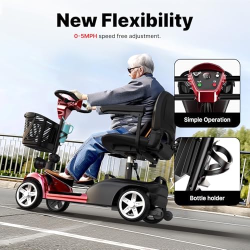 iScooter X-02 Mobility Scooter, 12/24 Miles Electric Wheelchair Device, Up to 300LBS, 4 Wheel Foldable Mobility Scooter for Adults & Seniors, LED Headlight, Basket, Cup Holder, Long Range