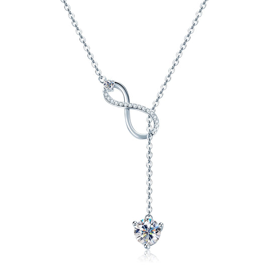 AINUOSHI Twist Infinity Y Necklace Moissanite Pendant Lariat Necklace For Women 925 Sterling Silver Dainty Drop Necklaces 1.26CT with Certificate of Authenticity D Color VVS1 Birthday Prom Anniversary Christmas Valentine's Day Gifts 16 to 20 Inch