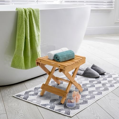 Sorbus Foldable Shower Stool – Bamboo Foot Rest & Shaving Stool for Inside Shower – Portable Step Stool, Folding Shower Bench, Wooden Sauna Chair, Bathtub Foot Rest – 11" x 10.75" x 12" (Bamboo)