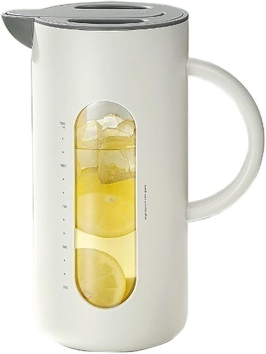 Cold kettle Cold kettle household high temperature resistant cold kettle set glass kettle cold bubble pot Water Pitcher Set for Hot/Cold Water(White)