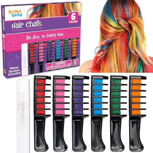 Bright Seed Hair Chalk For Girls Washable, Temporary Hair Color, Paint & Dye for Kids, Makeup Kit of 6 colors, Great Toy & Birthday Gifts for Kids Age 5 6 7 8 9 10 11 12 13, Craft for Tween & Teen