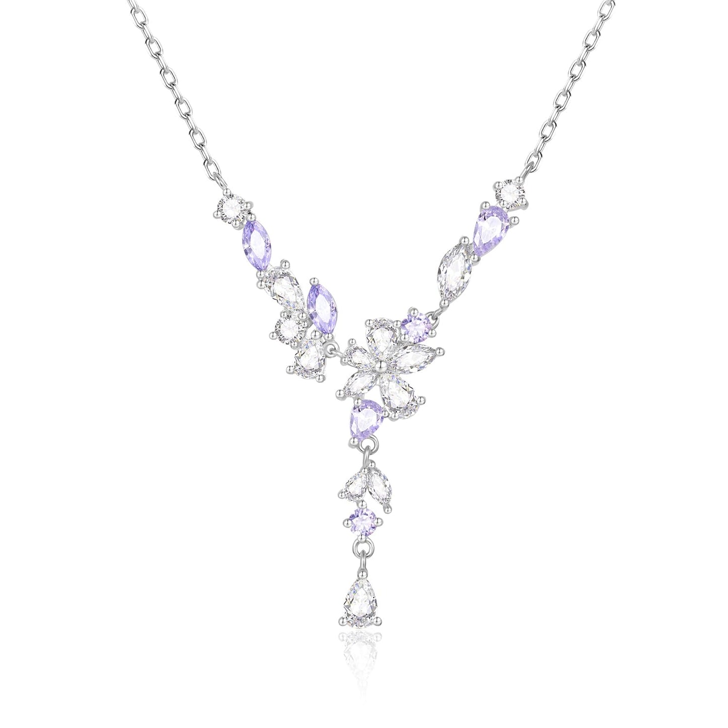 FANCIME Wisteria Bouquet Necklace for Women White Gold Plated Sterling Silver Purple Flower Drop Y Necklace Fine Jewelry Wedding Birthday Anniversary Graduation Mothers Day Gifts for Wife Women Bride Her