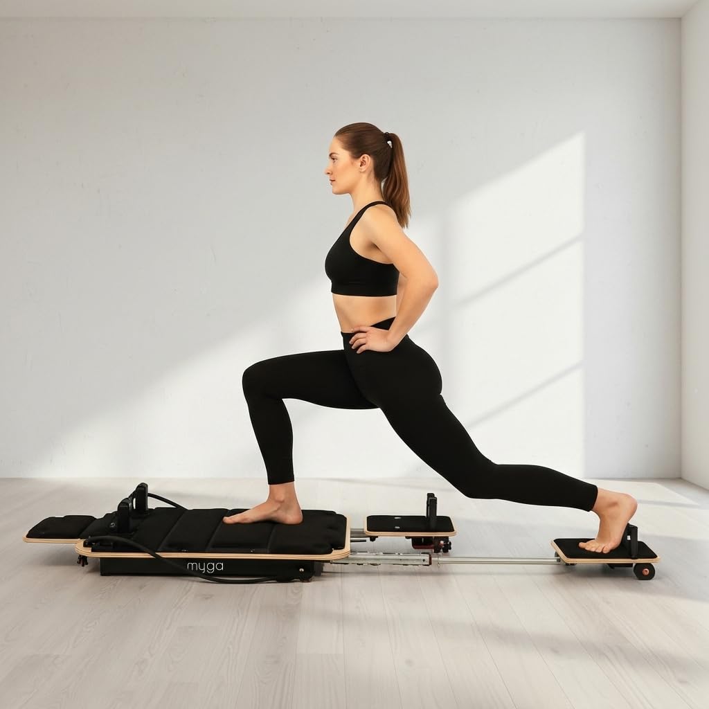 Myga Wooden Pilates Reformer,Home Pilates Machine with Adjustable Resistance and Padded Handles,Compact Durable Reformer for Core Strength, Full Body Workout,Toning and Flexibility