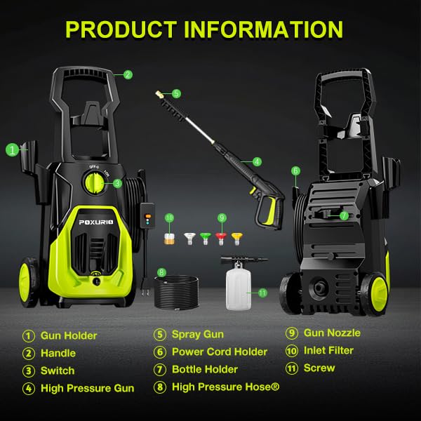 POXURIO Electric Pressure Washer, 4000PSI 2.8GPM Power Washer, 3-in-1 Self-Priming High Pressure Washer, for Cars, Patio, Deck
