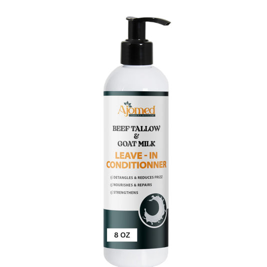 Beef tallow & Goat milk Leave-In Conditioner| Handmade hair Detangler- Anti-Frizz dreadlock moisturizer-Split End Moisturizing Hair Care for Dry, Damaged Hair Moisturizing Curl Primer (8 Fl Oz)