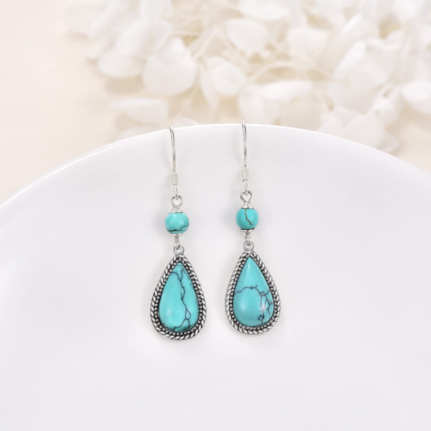 POPLYKE Teardrop Turquoise Dangle Earrings for Women 925 Sterling Silver Turquoise Earrings for Women Turquoise Jewelry Gifts