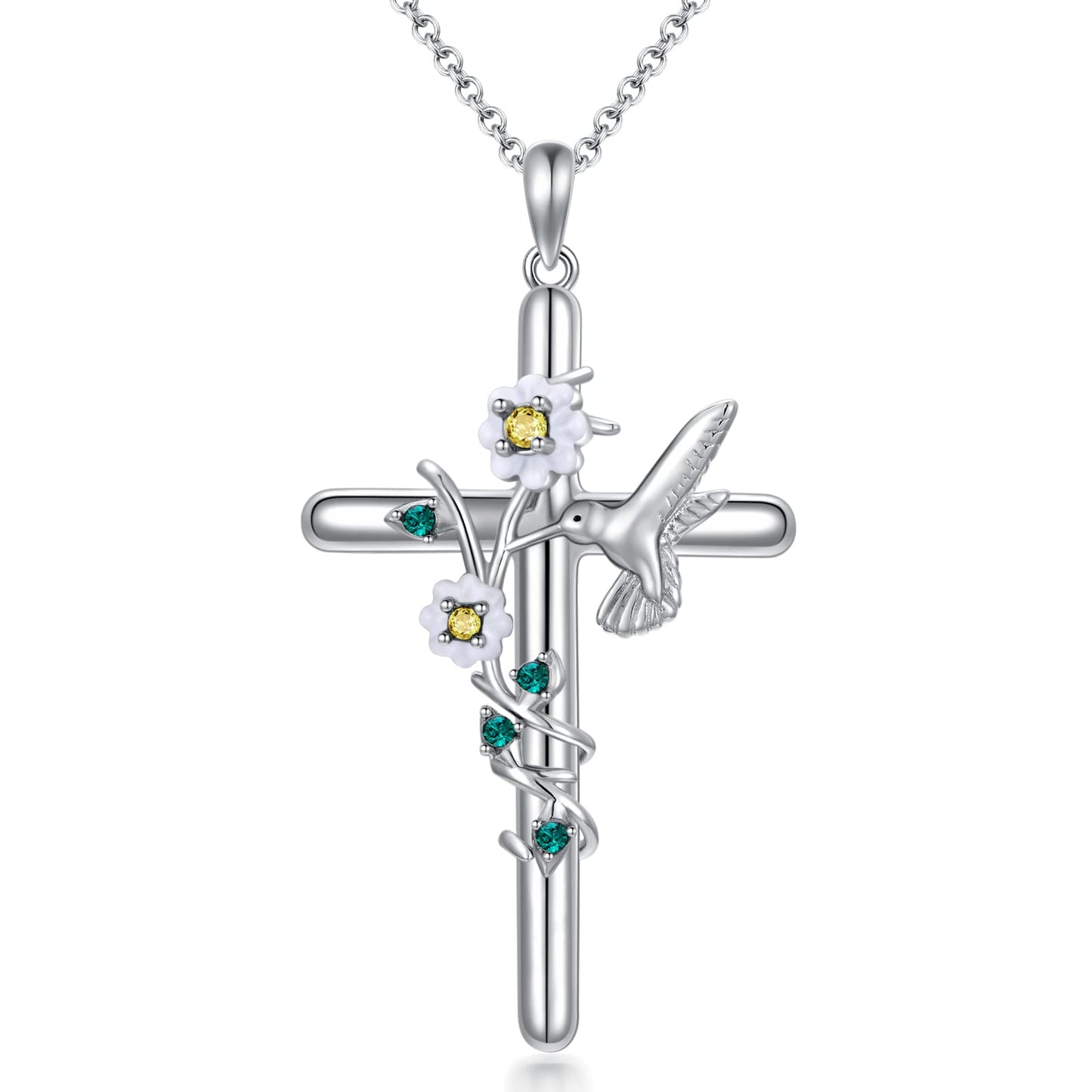 Flpruy Hummingbird Cross Necklace 925 Sterling Silver Hummingbird Gifts Cross Pendant Necklace for Women