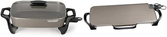 Presto Grey Ceramic 06856" Electric Skillet (16") and Presto Ceramic 22-inch 07062 Electric Griddle with removable handles, Black