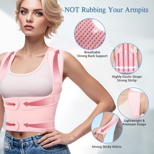 Posture Corrector for Women and Men,Adjustable Full Back Brace and Shoulder Straightener,for Back Pain Relief,Hunchback Correction,Scoliosis,Posture Trainer（Pink, large）