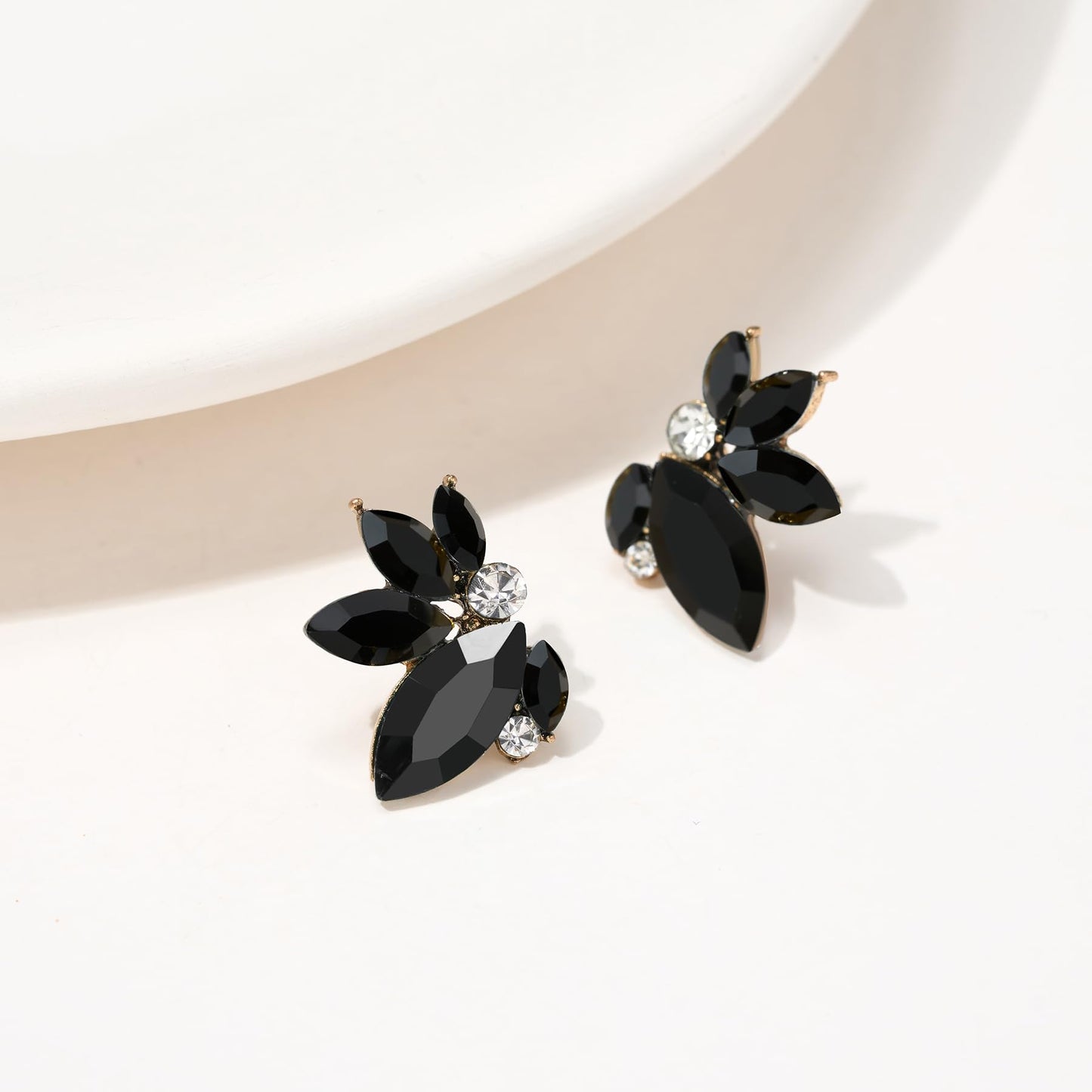 SWEETV Sparkly Black Rhinestone Stud Earrings for Women, Crystal Wedding Bridal Earrings for Brides,Cluster Bridesmaid Earrings, Prom Formal Party Jewelry
