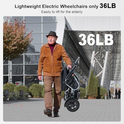 Lightweight Foldable Electric Wheelchair, Only 33lbs, Wheelchairs for Adults, Removable Lithium Battery, All Terrain Portable Motorized Wheelchairs for Seniors, Airline Approval (Grey) (Grey)