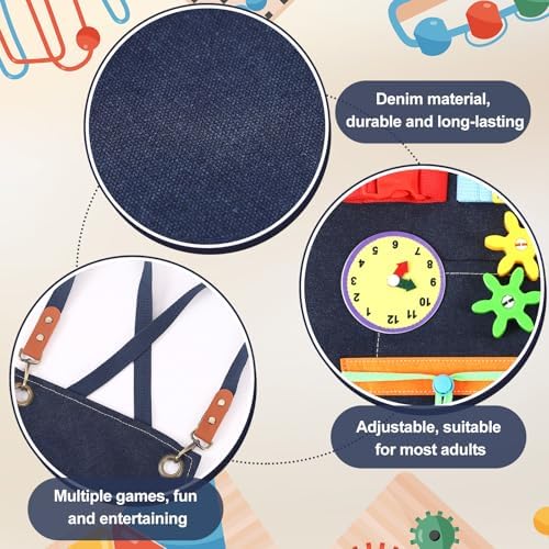 Fidget Apron for Elderly Fidget Blanket for Dementia Alzheimer's Therapy Activity Apron Anxiety Relief Toys(Dark Blue)